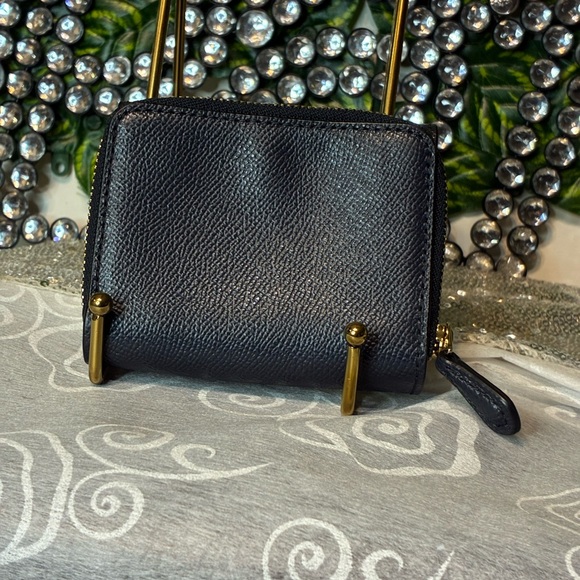 Coach Dark Blue Leather Wallet with Gold Accents - Picture 4 of 9